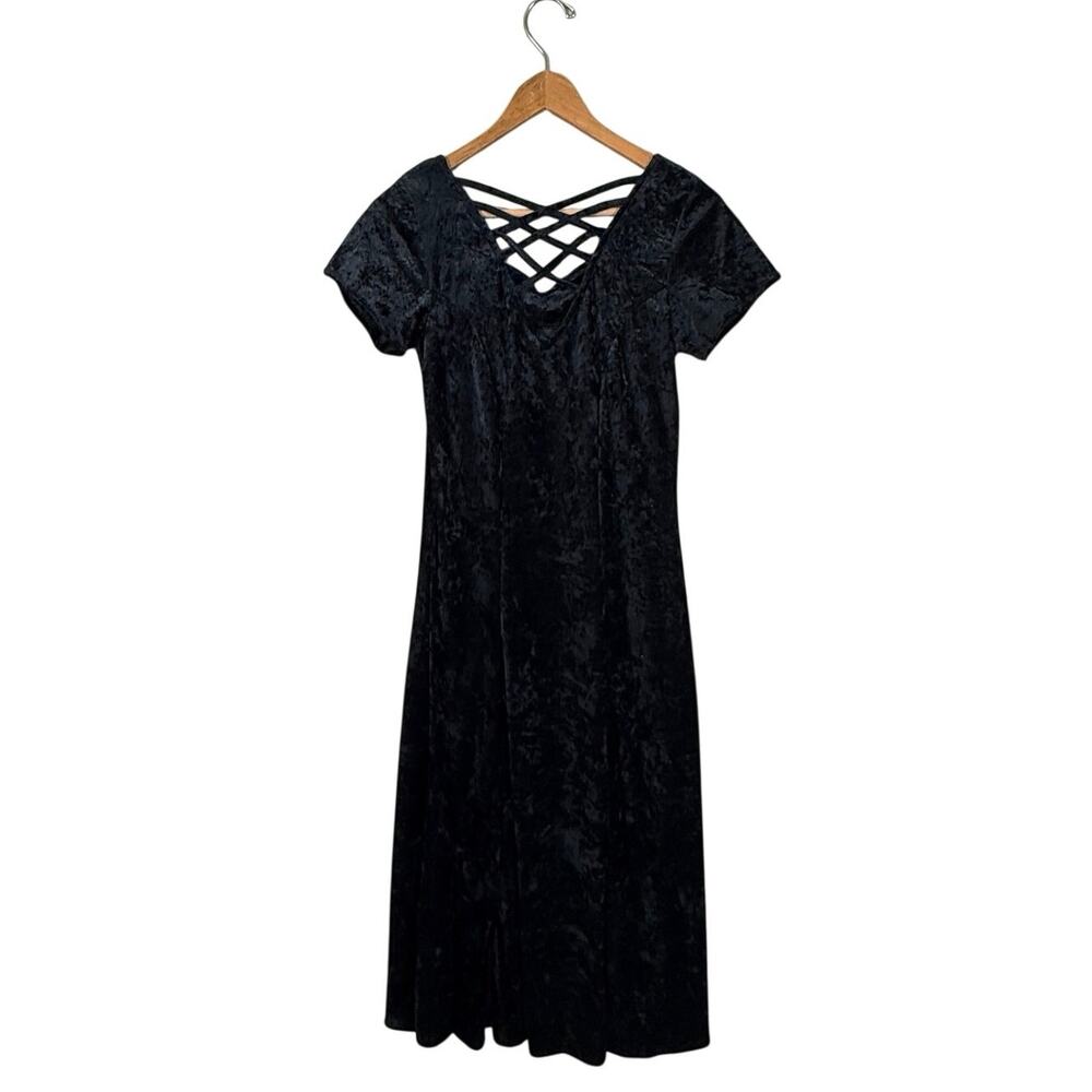 Vintage 90s Styleworks Black Crushed Velvet Maxi Dress Gothic Whimsygoth Small - Picture 10 of 10